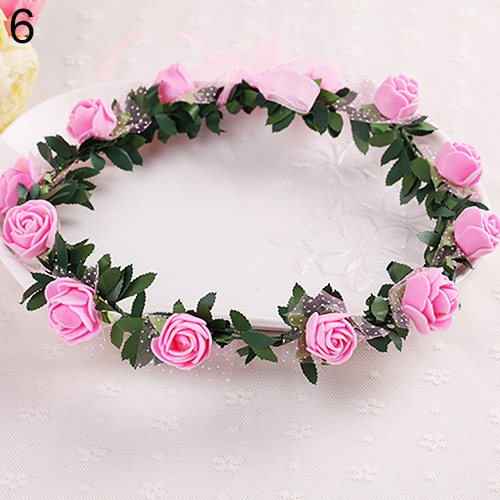 Grofry Headband Rose Flower Crown Wreath Party Wedding Bridal Garland Hairband Headwear